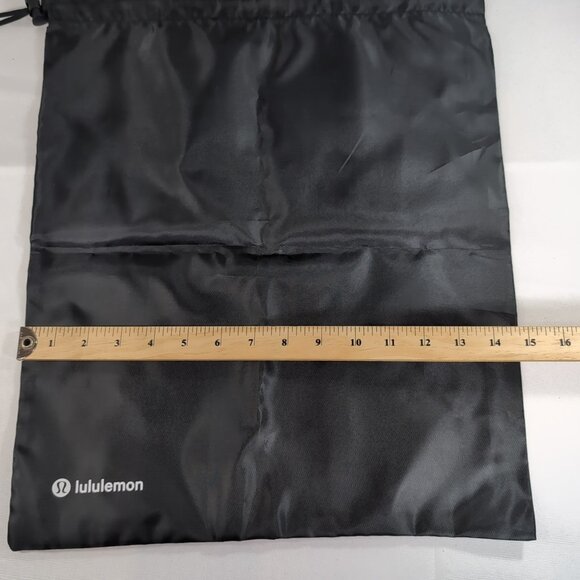 Lululemon Top Drawstring Black Bag Shoes Gym Clothes White Logo Storage Dust - Picture 7 of 8